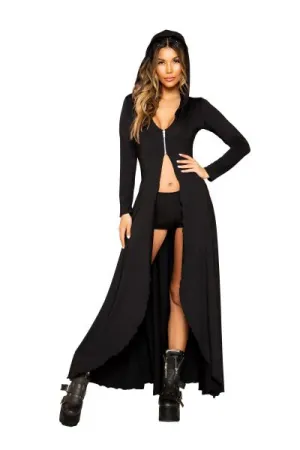 2 Piece Hooded Robe With Zipper Closure & Shorts - Black