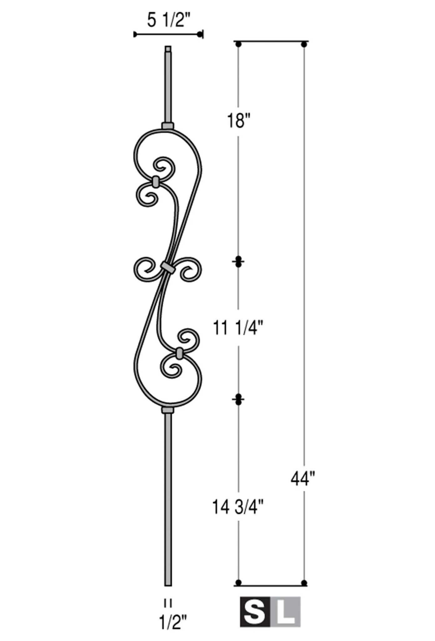 2581 Series M601 Skinny Scroll Iron Baluster