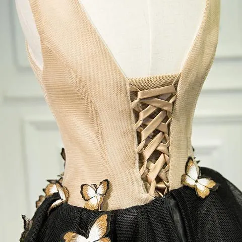 A Line Black Homecoming Dresse Sleeveless Prom Dress With Butterfly  HD0060
