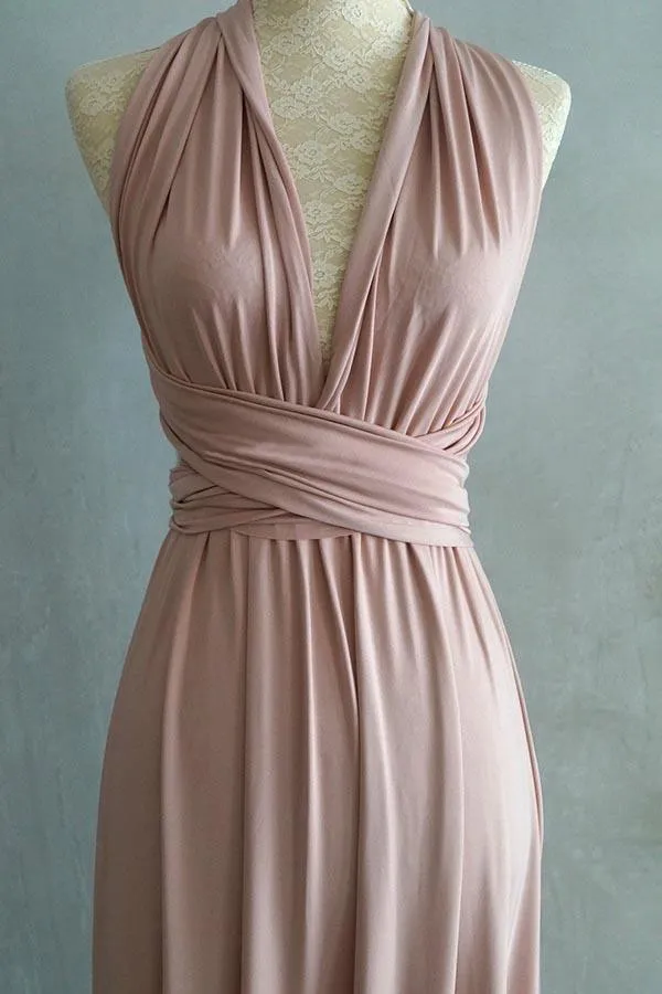 A-line Floor-Length Criss-Cross Straps Blush Satin Bridesmaid Dress  BD043