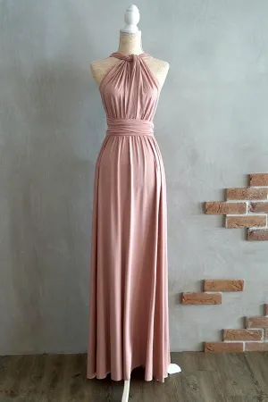Anneprom A-Line Floor-Length Criss-Cross Straps Blush Spandex Bridesmaid Dress APB0079