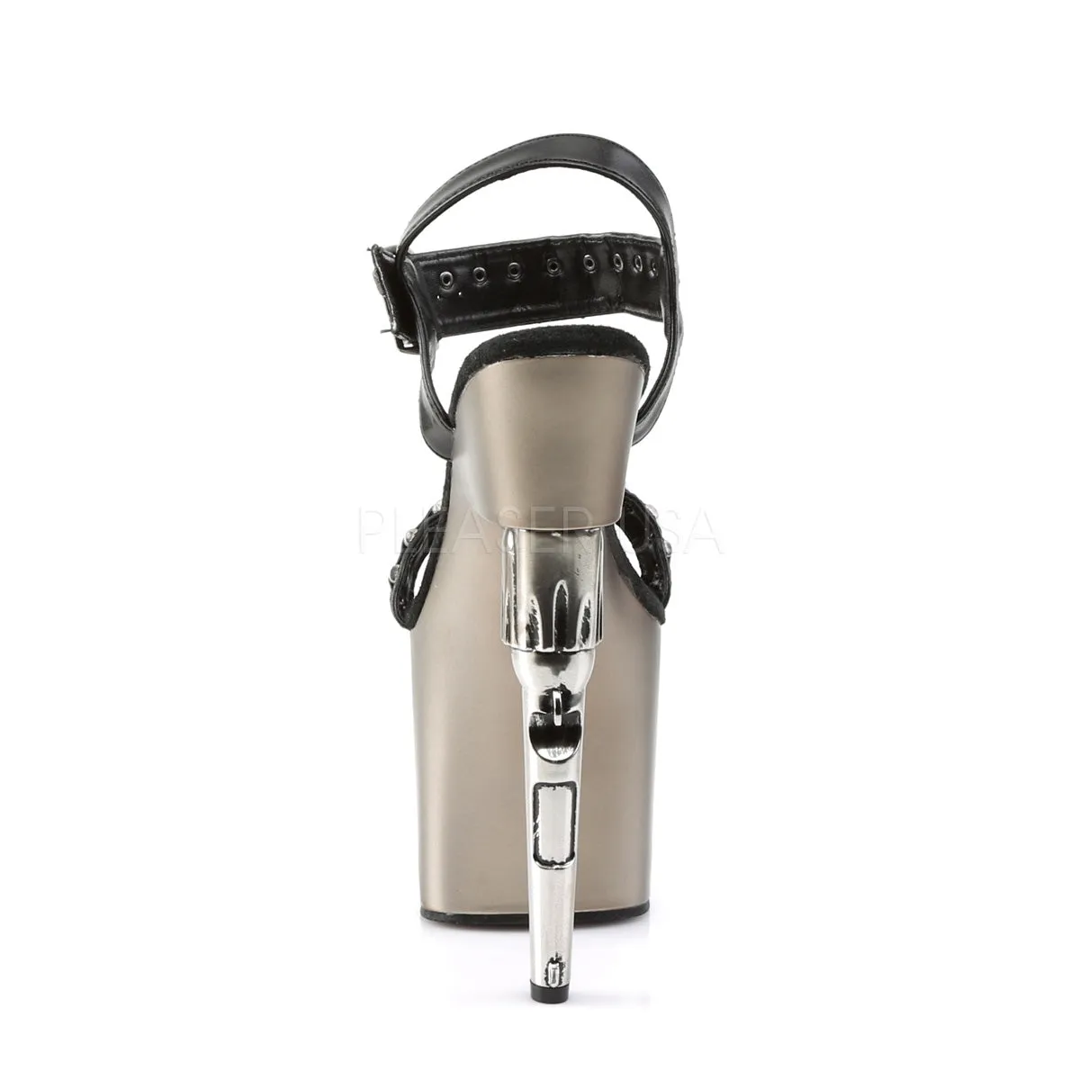 BONDGIRL-712  Black Faux Leather/Pewter