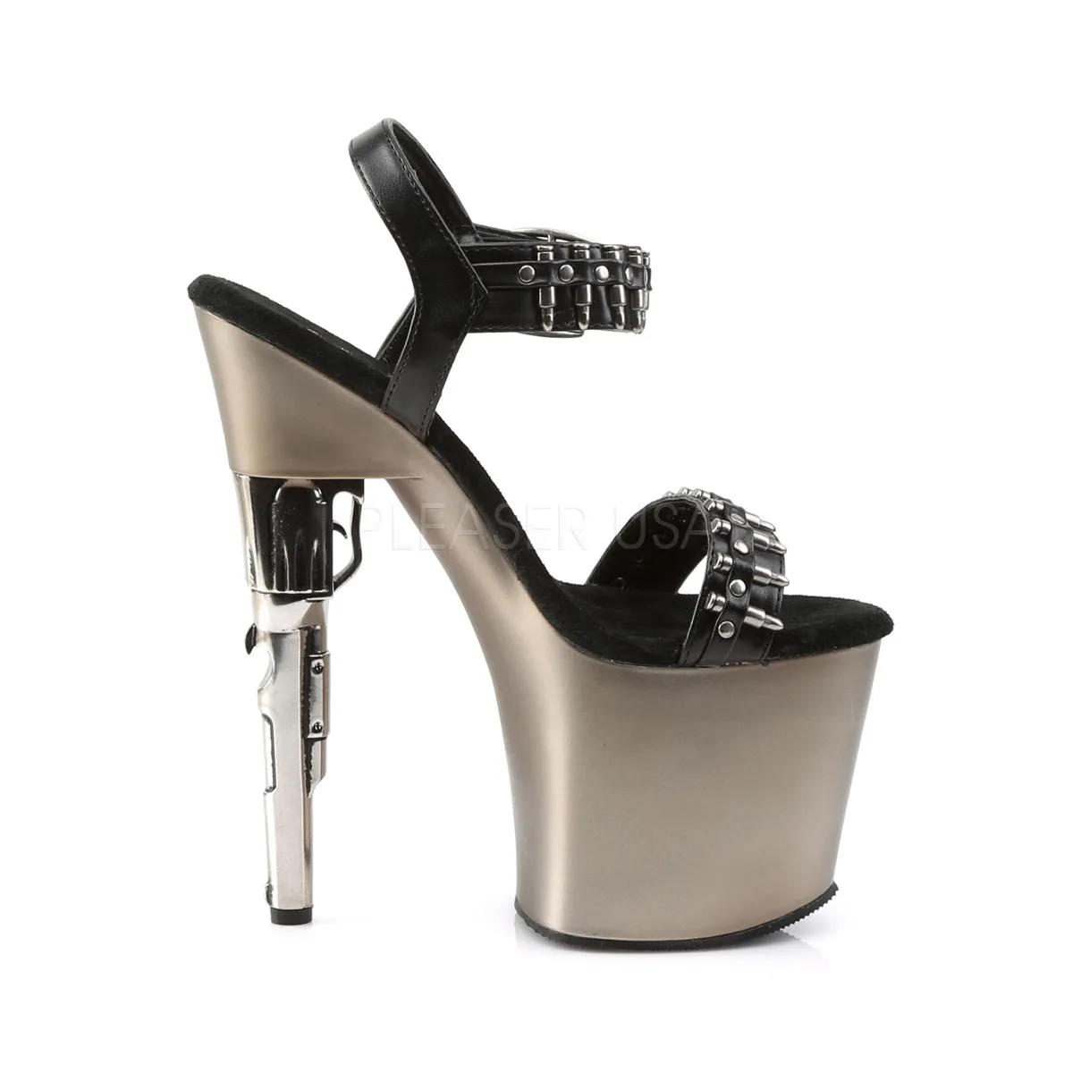BONDGIRL-712  Black Faux Leather/Pewter