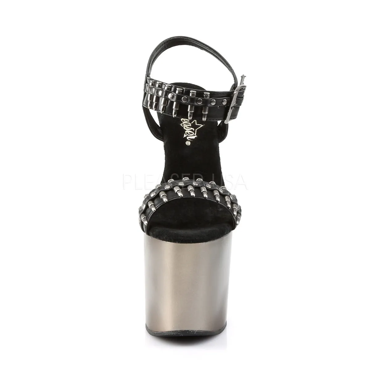 BONDGIRL-712  Black Faux Leather/Pewter