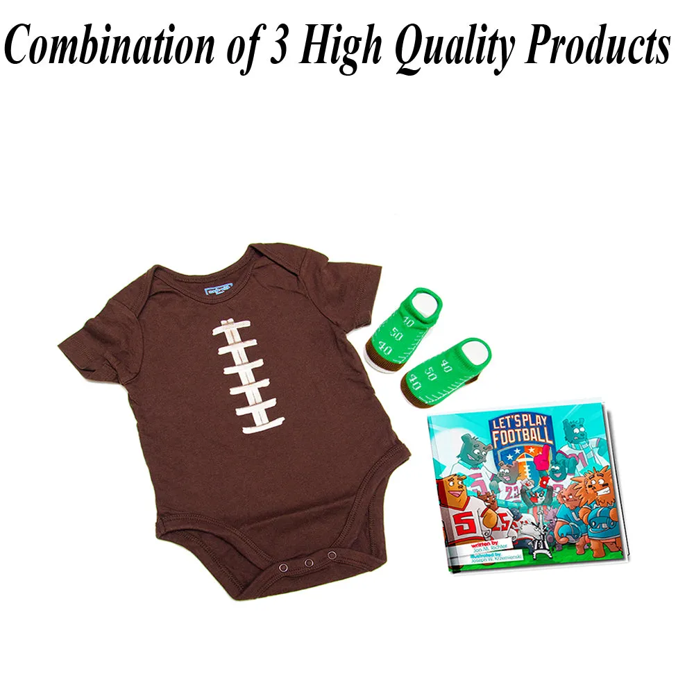 Brown football onesie with matching socks