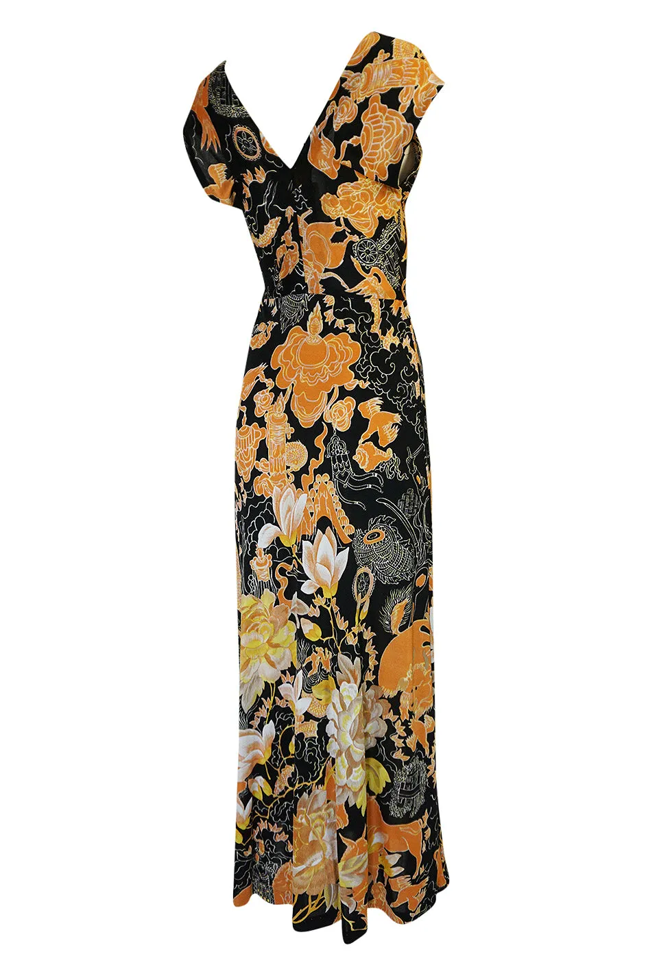c.1976 Mac Tac Black Dragon Printed Nylon Jersey Dress