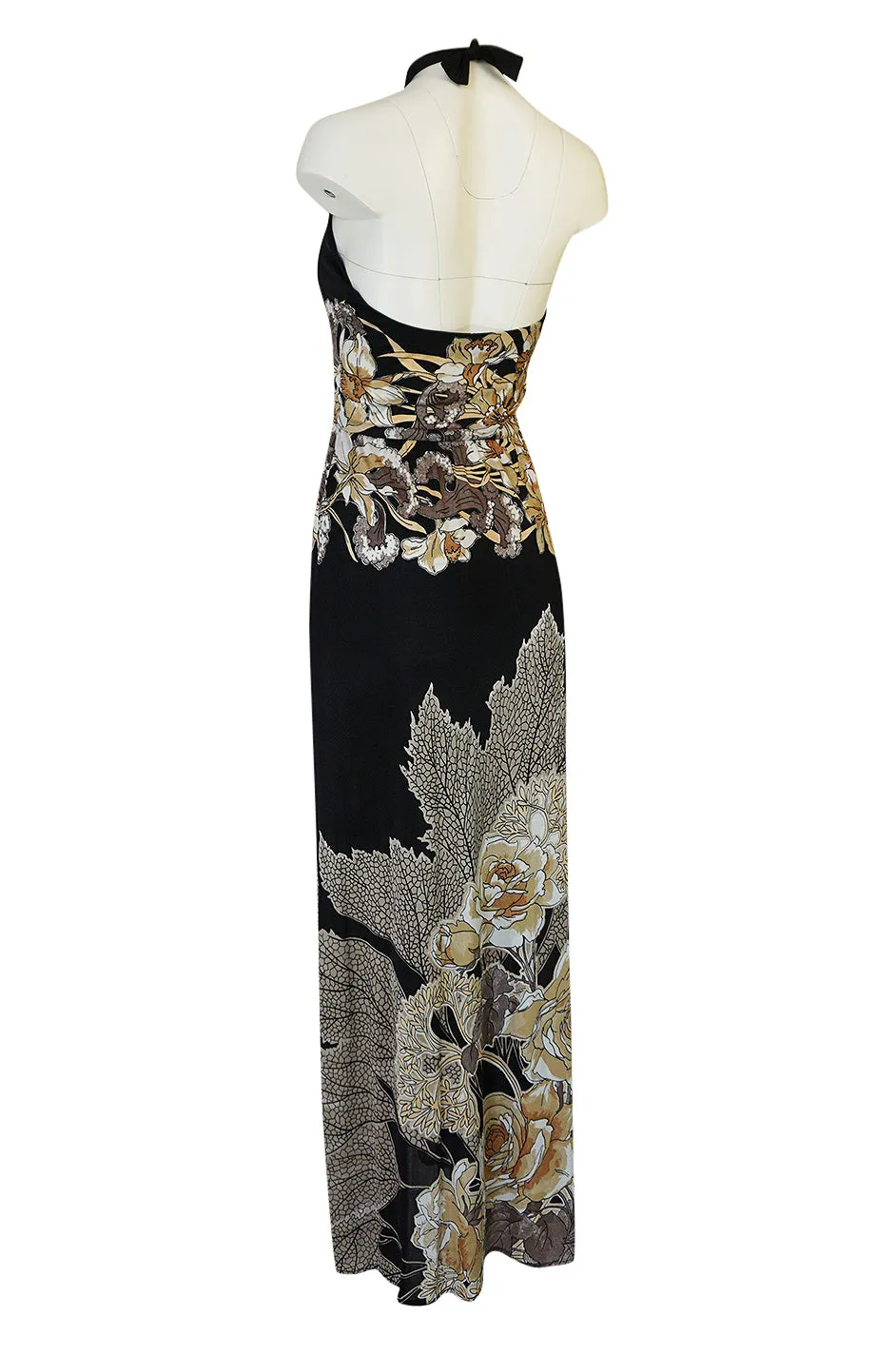 c.1976 Mac Tac Halter Tie Floral Printed Nylon Jersey Dress
