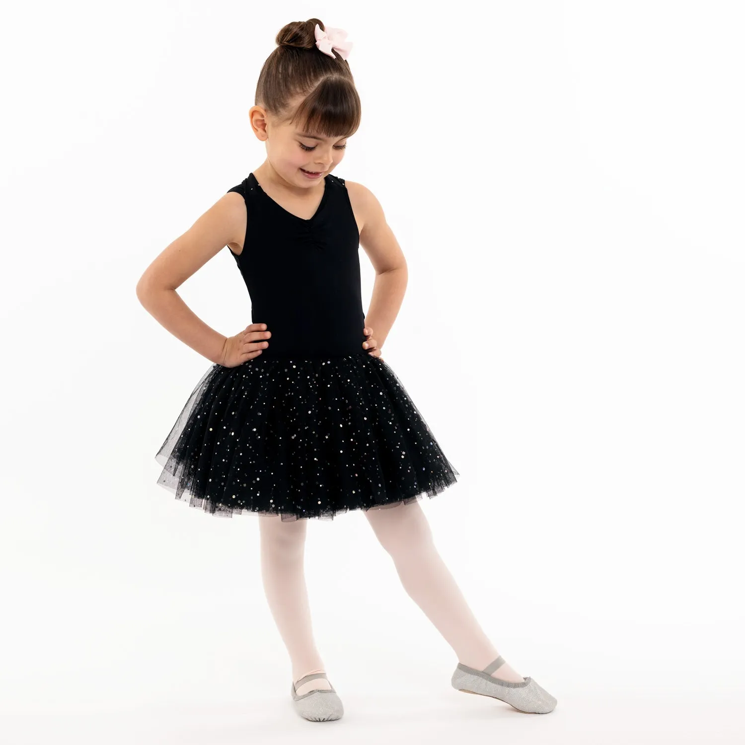 Carrie: Sequin Mesh Cross Back Tutu Dress in Black