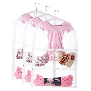 Clear Kid's Dance Costume Bag, Children's Ballet &Recital Garment Bag,Versatile Dance Outfit Hanging Garment Bag Dream Duffel with 3 Large Clear Zipper Pockets for Dance Competitions,Travel(3 Packs)