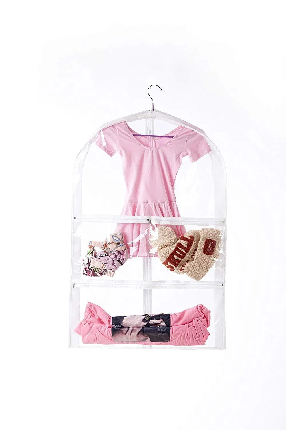 Clear Kid's Dance Costume Bag, Children's Ballet &Recital Garment Bag,Versatile Dance Outfit Hanging Garment Bag Dream Duffel with 3 Large Clear Zipper Pockets for Dance Competitions,Travel(3 Packs)