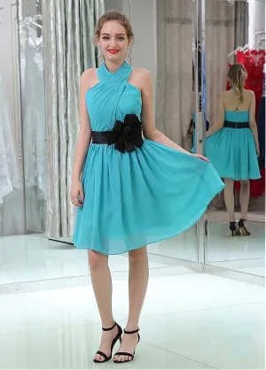 Cocktail Dress With Handmade Flowers & Belt