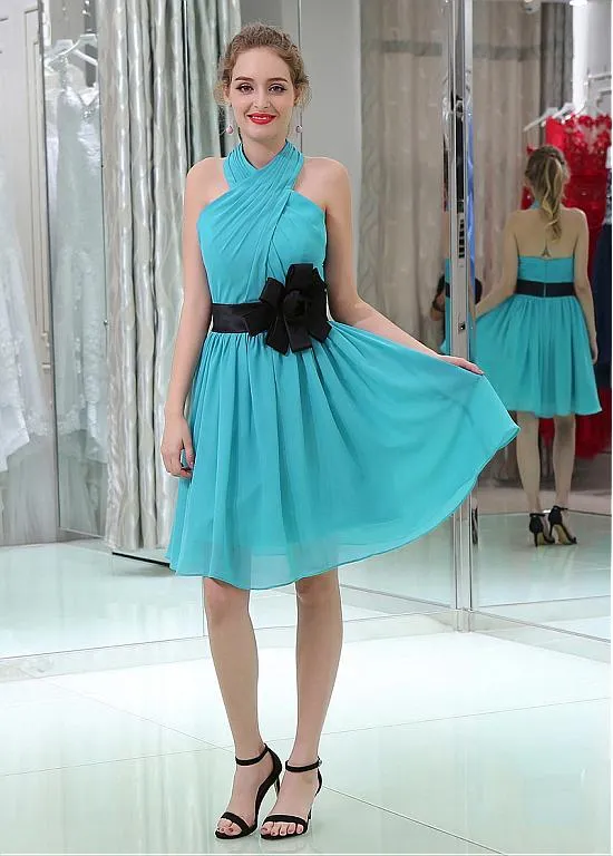 Cocktail Dress With Handmade Flowers & Belt