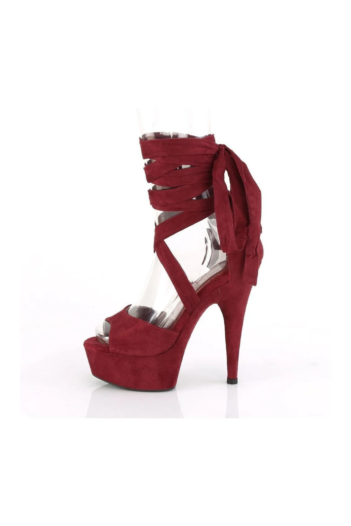 DELIGHT-679 Exotic Sandal | Burgundy Faux Suede