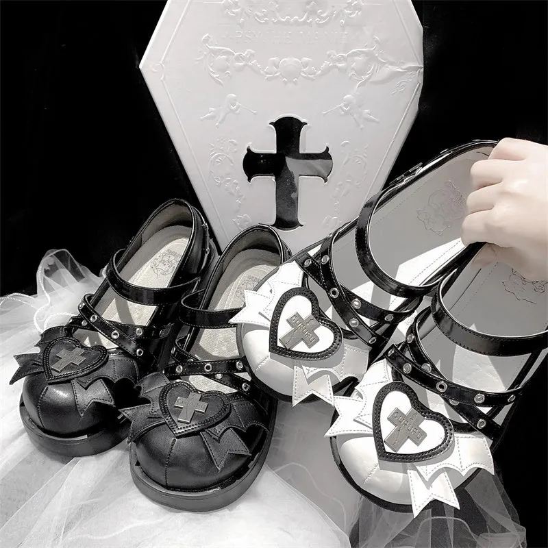 Double Bat Wings Heart Cross Dolly Shoes SD02025