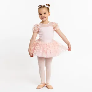 Evelyn: Flower Tulle Sleeve Leotard in Pink