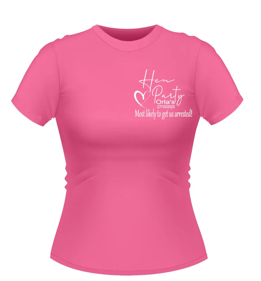 Fun 'Most Likely to...' Personalised Hen Party Tshirt