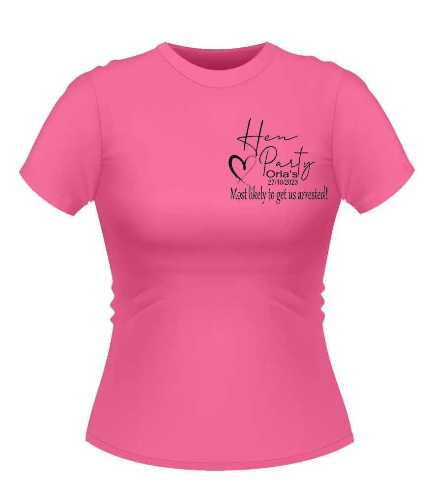 Fun 'Most Likely to...' Personalised Hen Party Tshirt