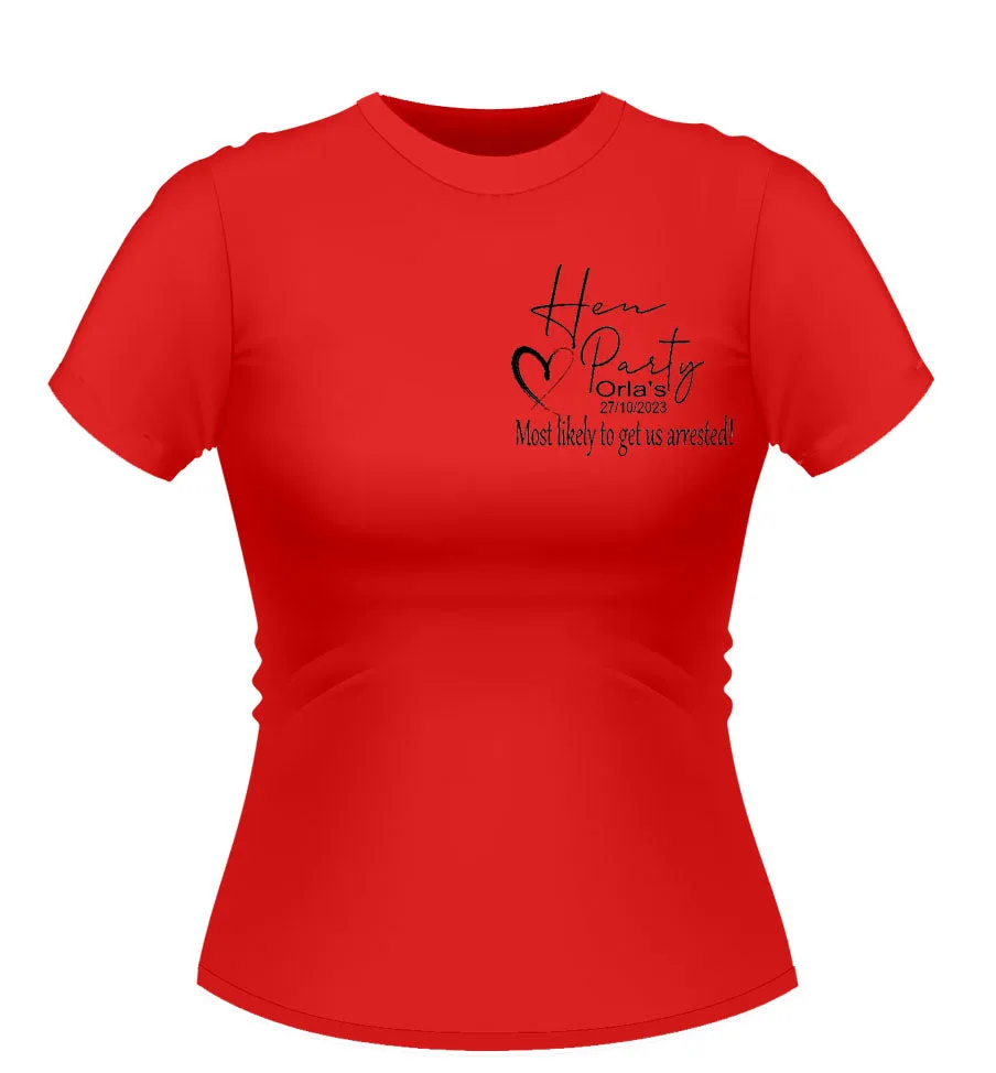 Fun 'Most Likely to...' Personalised Hen Party Tshirt