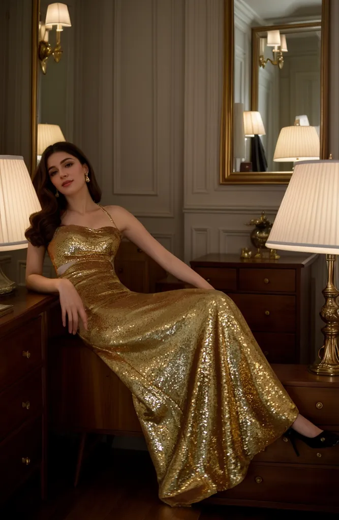 Glamorous Haltered Hollow Back Sequin Cocktail Dress