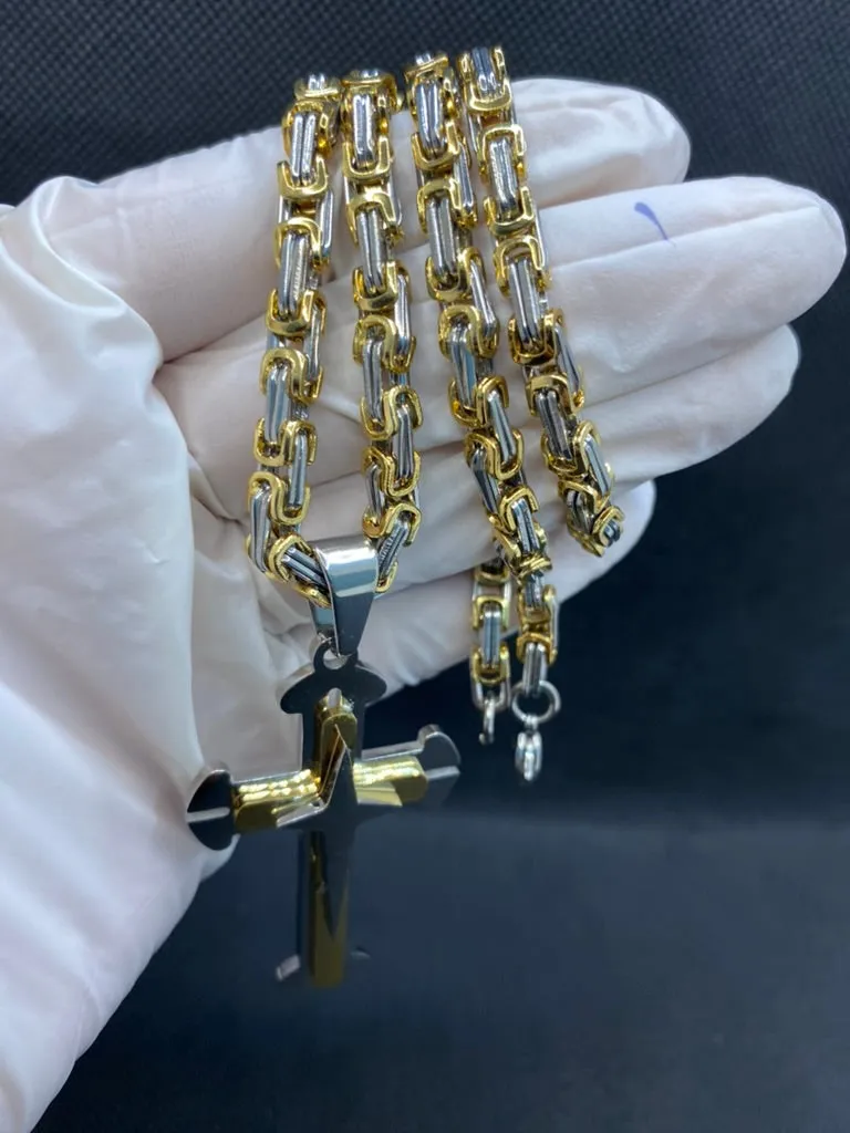 Gold & Silver Cross Pendant Necklace For Men