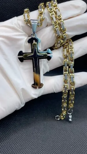Gold & Silver Cross Pendant Necklace For Men