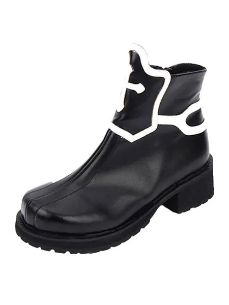 Gothic Lolita Shoes Black Platform Chunky Heel Cross Lolita Boots