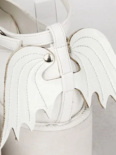 Gothic Lolita Shoes Cross Platform Wedge T-strap Lolita Shoes With Evil Wing