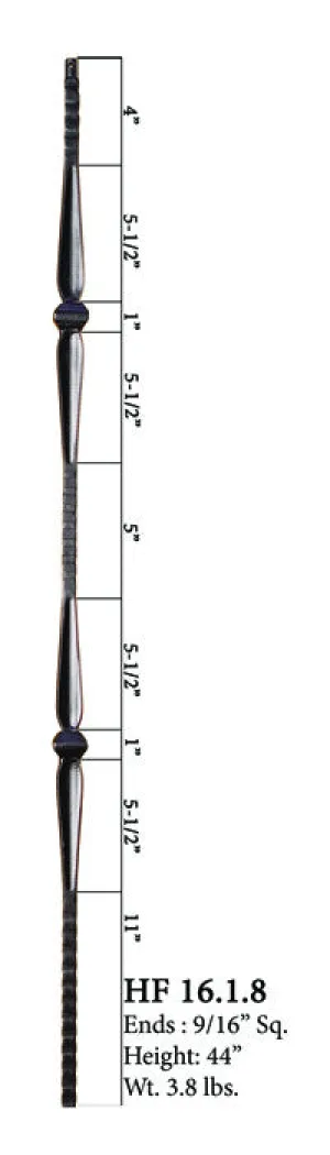 HF 16.1.8 Double Knuckle Face Hammered Iron Baluster