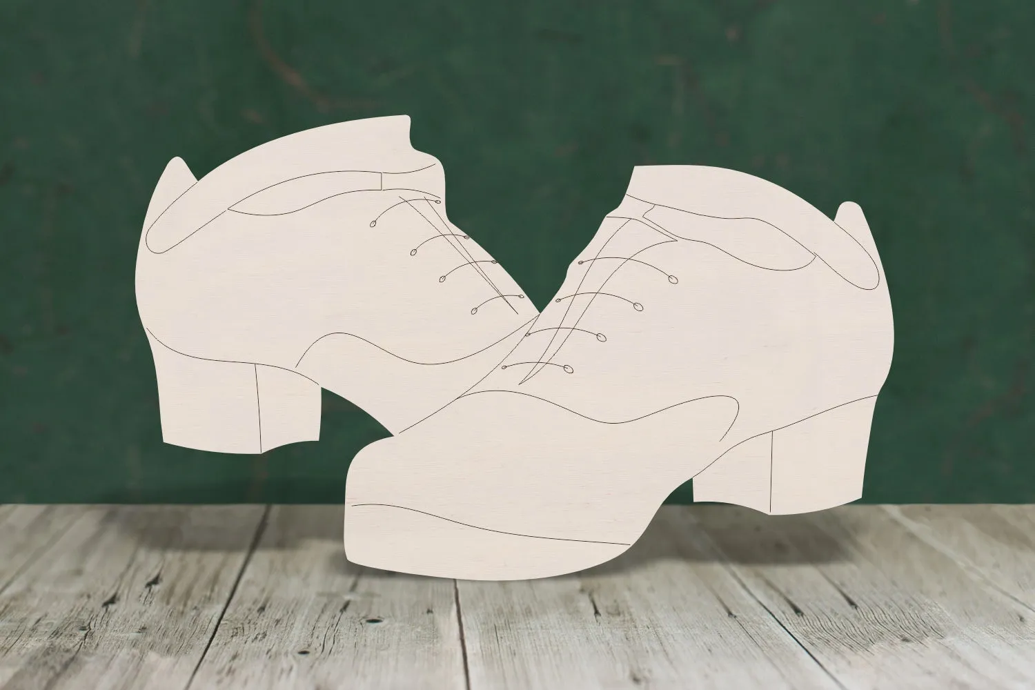 Irish dance tap shoes with etched detail wooden craft shape - plywood