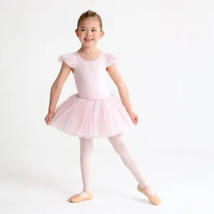 Mette: Pearl Collar Frill Sleeve Tutu Dress in Pink