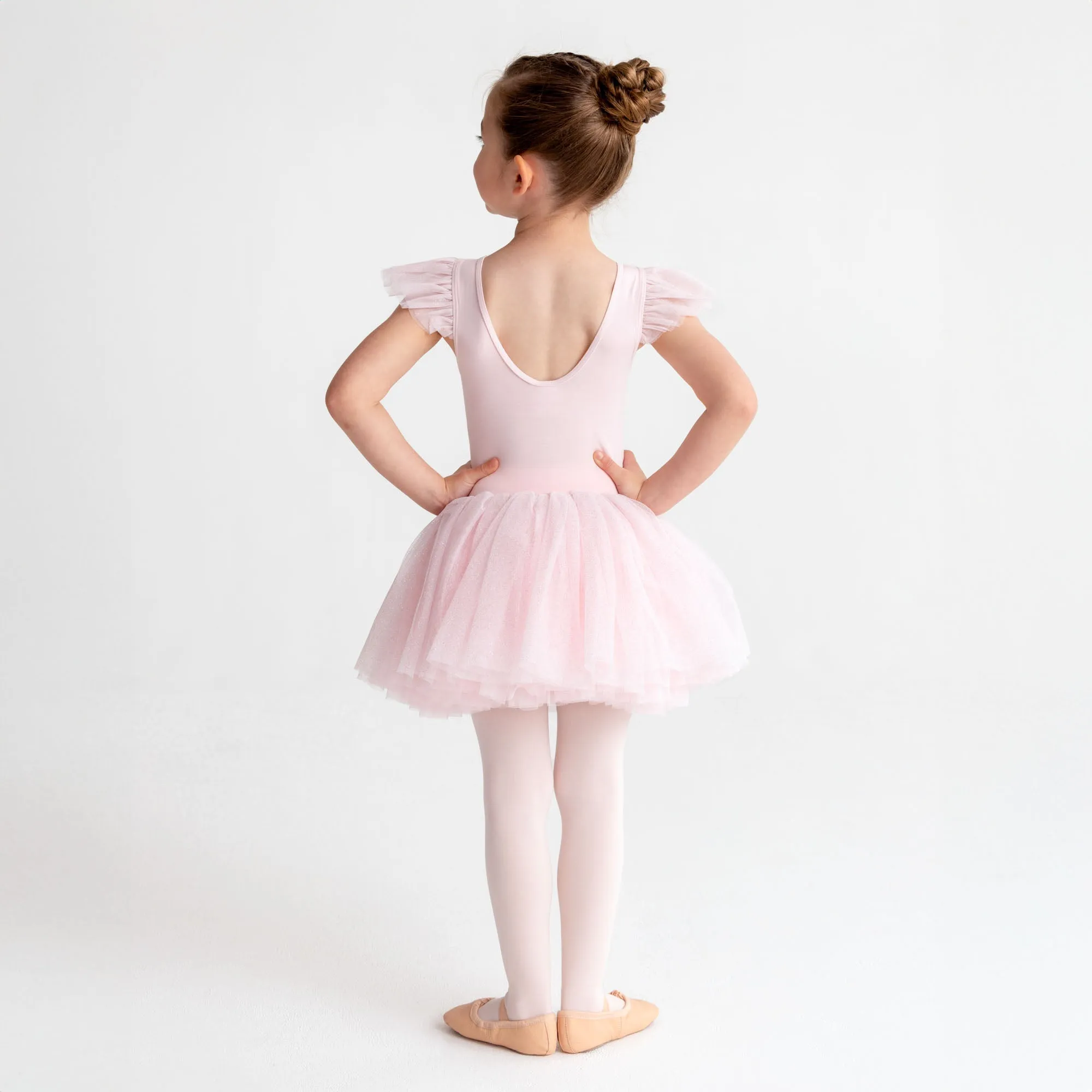 Mette: Pearl Collar Frill Sleeve Tutu Dress in Pink