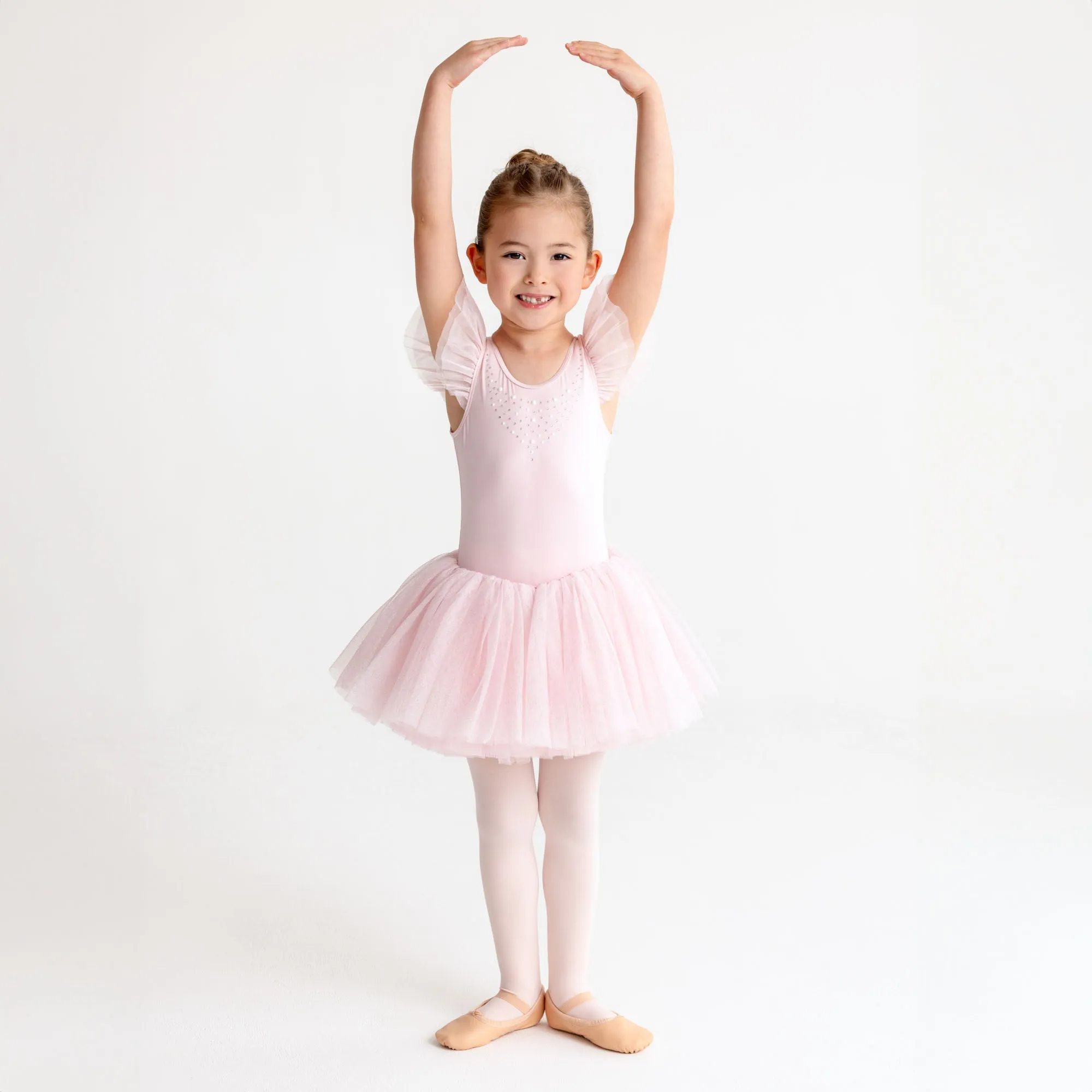 Mette: Pearl Collar Frill Sleeve Tutu Dress in Pink