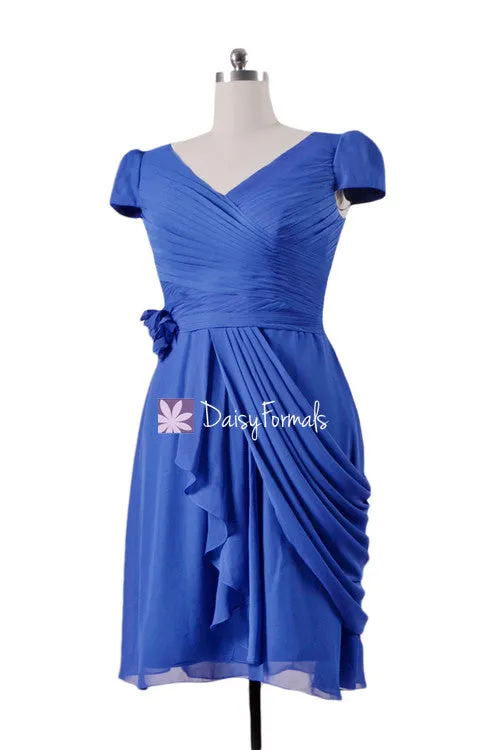 Modest V neckline Party Dress Modest Bridesmaids Dress Royal Blue Modest Prom Dress (BM437A)