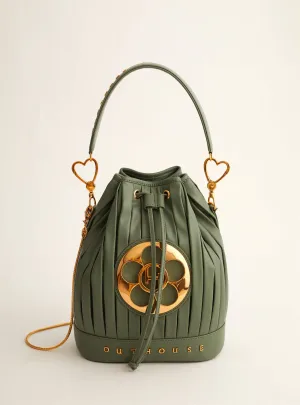 Outhouse   I   Oh Poppi Price Street Bucket Bag in Fern Green Vegan Leather Accessories OHBG21BB011