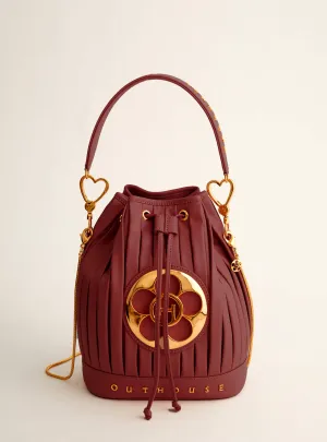 Outhouse   I   Oh Poppi Showfields Bucket Bag in Rosewood Maroon Vegan Leather Accessories OHBG21BB081