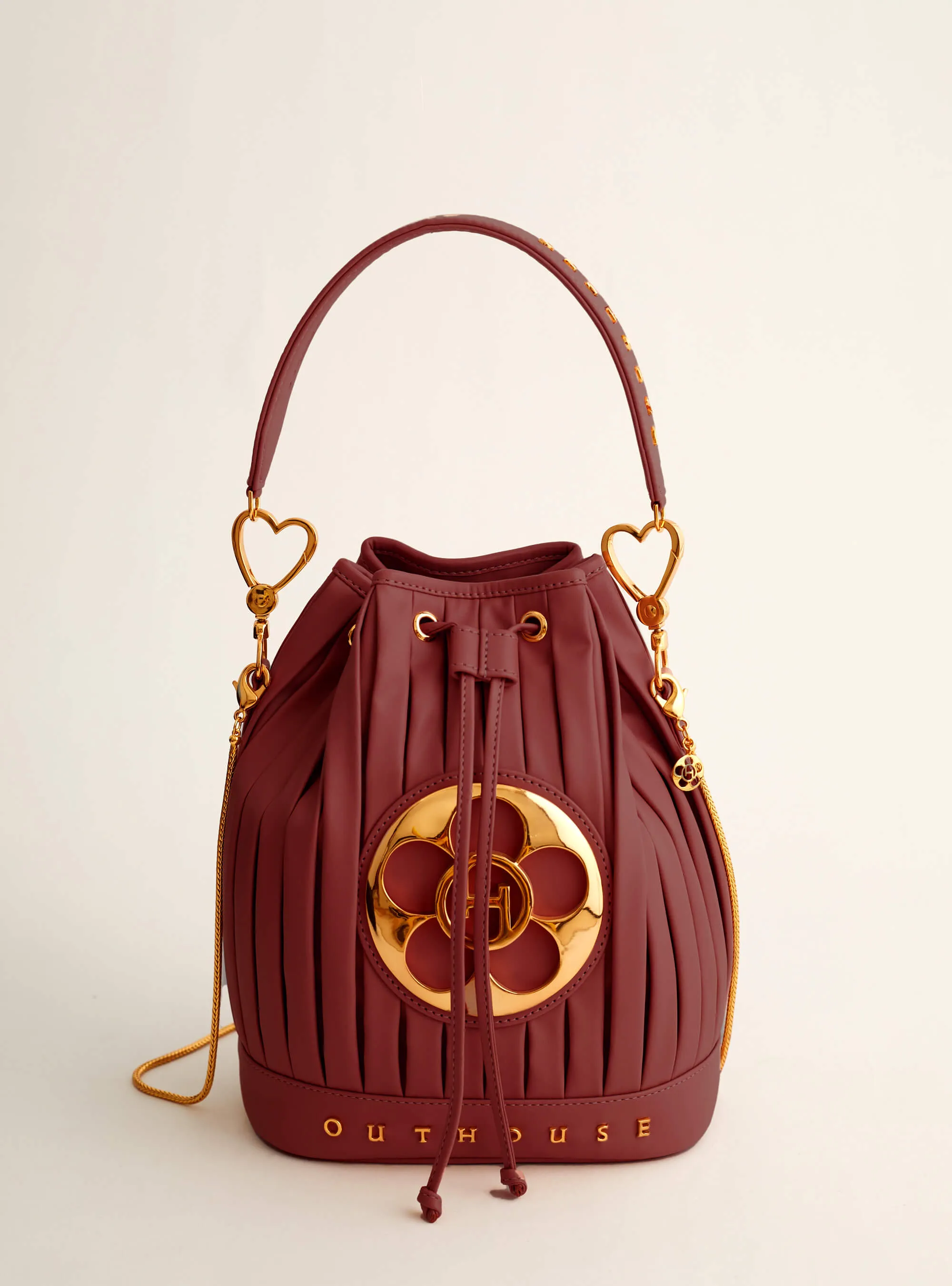 Outhouse   I   Oh Poppi Showfields Bucket Bag in Rosewood Maroon Vegan Leather Accessories OHBG21BB081