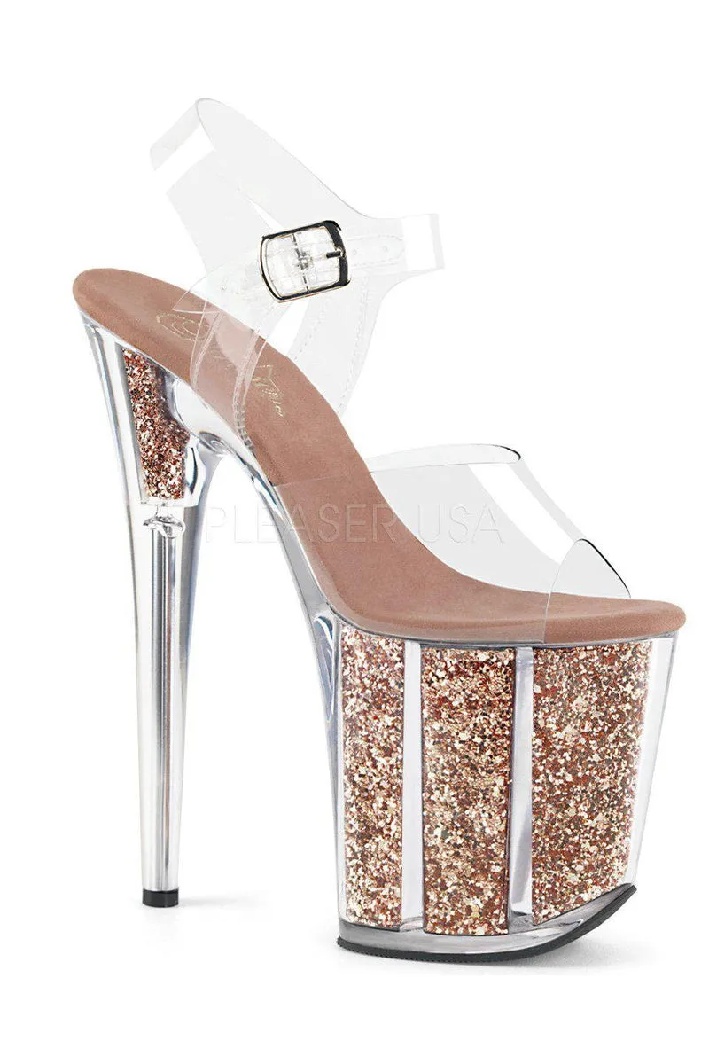 Pleaser USA Flamingo-808G Glitter Filled 8inch Pleaser Stilettos - Rose Gold