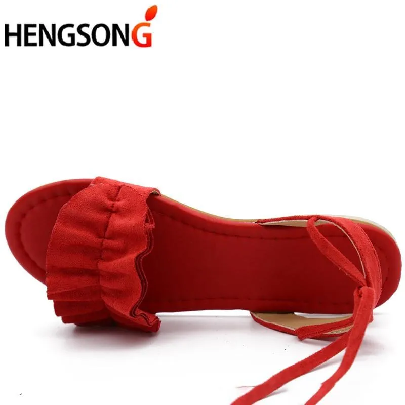 Plus Size Women's Sandal Ruffles Shoes Woman Cross Bandage Sandals