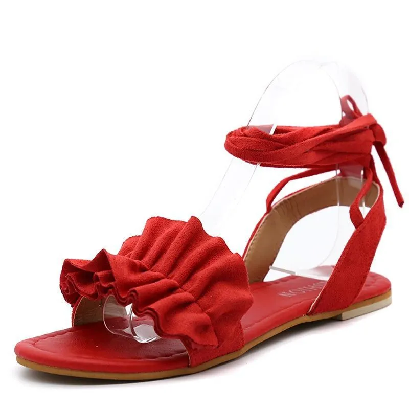 Plus Size Women's Sandal Ruffles Shoes Woman Cross Bandage Sandals