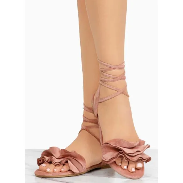 Plus Size Women's Sandal Ruffles Shoes Woman Cross Bandage Sandals