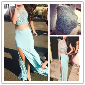Scoop Sheath Prom Dresses,Slit Prom Dress,Evening Dresses