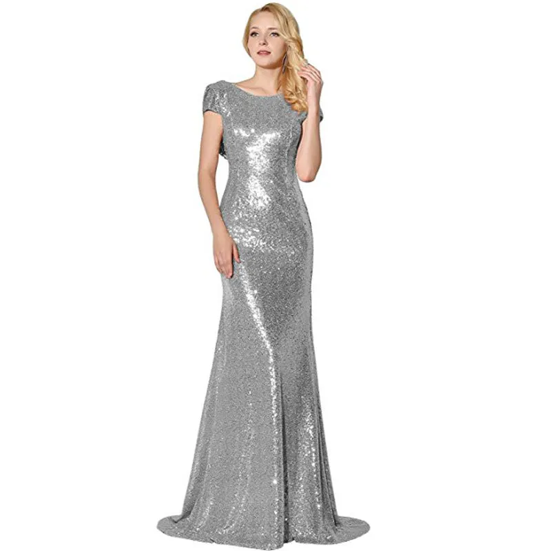 sd-hk Sequin Dresses V Neck Sleeveless Evening Maxi Dresses