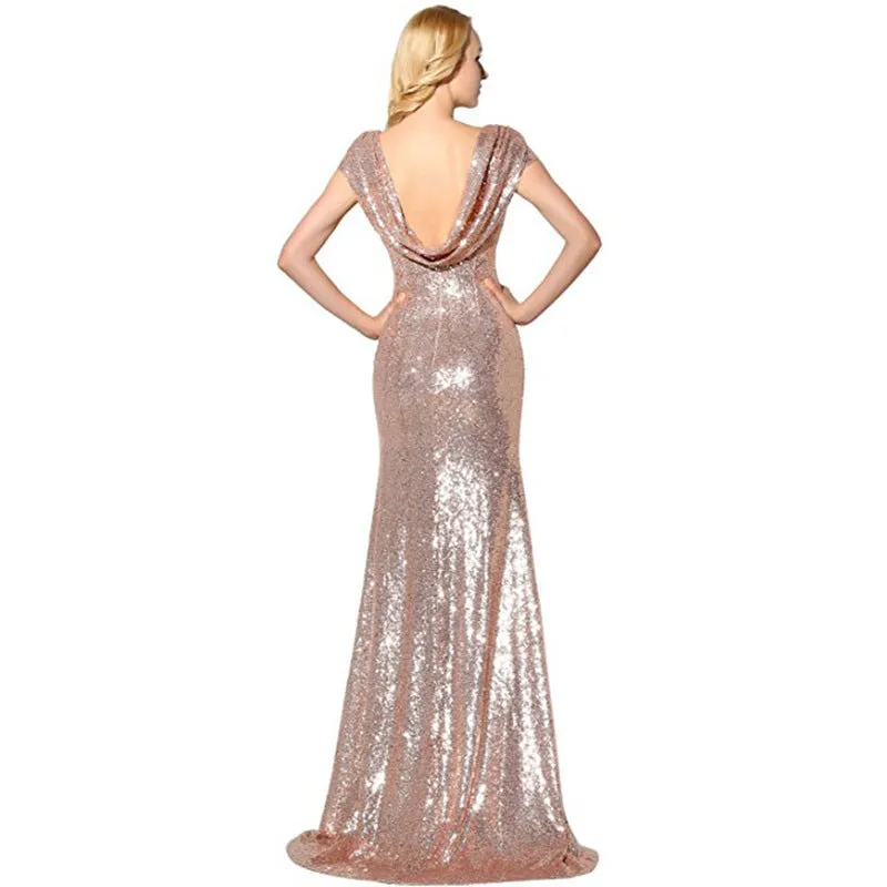 sd-hk Sequin Dresses V Neck Sleeveless Evening Maxi Dresses