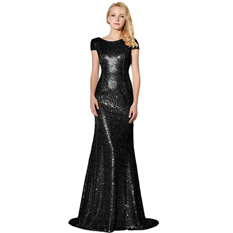 sd-hk Sequin Dresses V Neck Sleeveless Evening Maxi Dresses