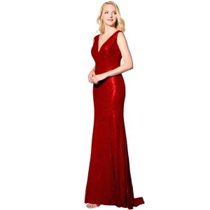 sd-hk Sequin Dresses V Neck Sleeveless Evening Maxi Dresses