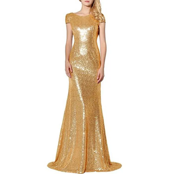 sd-hk Sequin Dresses V Neck Sleeveless Evening Maxi Dresses