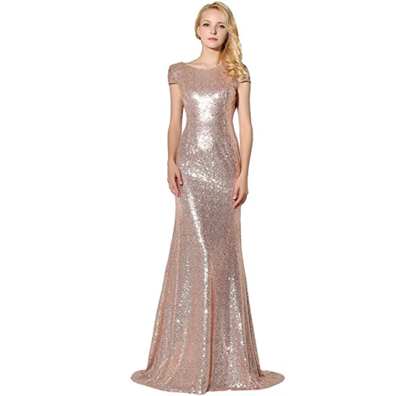 sd-hk Sequin Dresses V Neck Sleeveless Evening Maxi Dresses