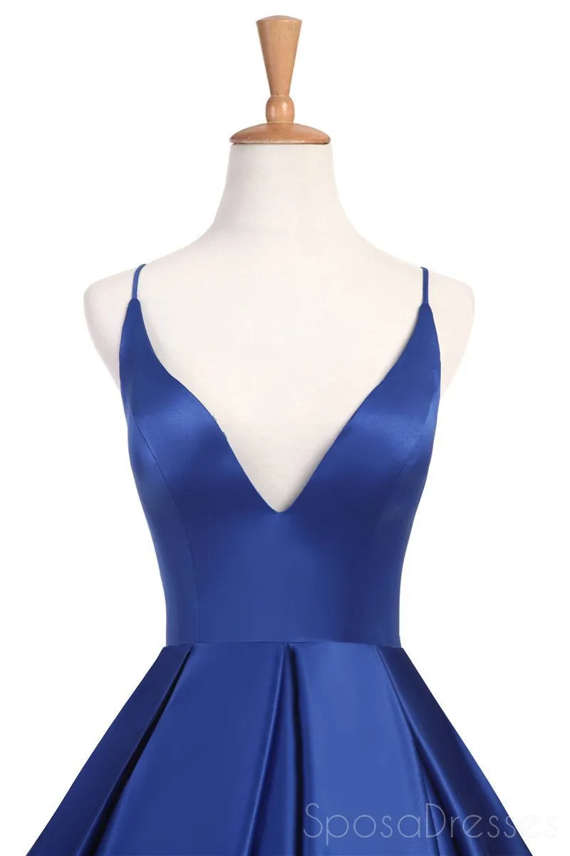 Sexy Cross Back Deep V Neckline A line Blue Long Evening Prom Dresses, Popular Cheap Long 2018 Party Prom Dresses, 17232