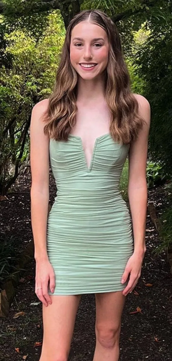 Sexy Spaghetti Strap Sleeveless Short Mermaid Satin Homecoming Dresses For Party Online, HD0792
