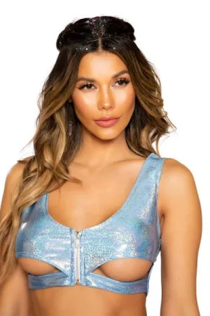 Shimmer Crop Top with Underboob Cutout - Blue -
